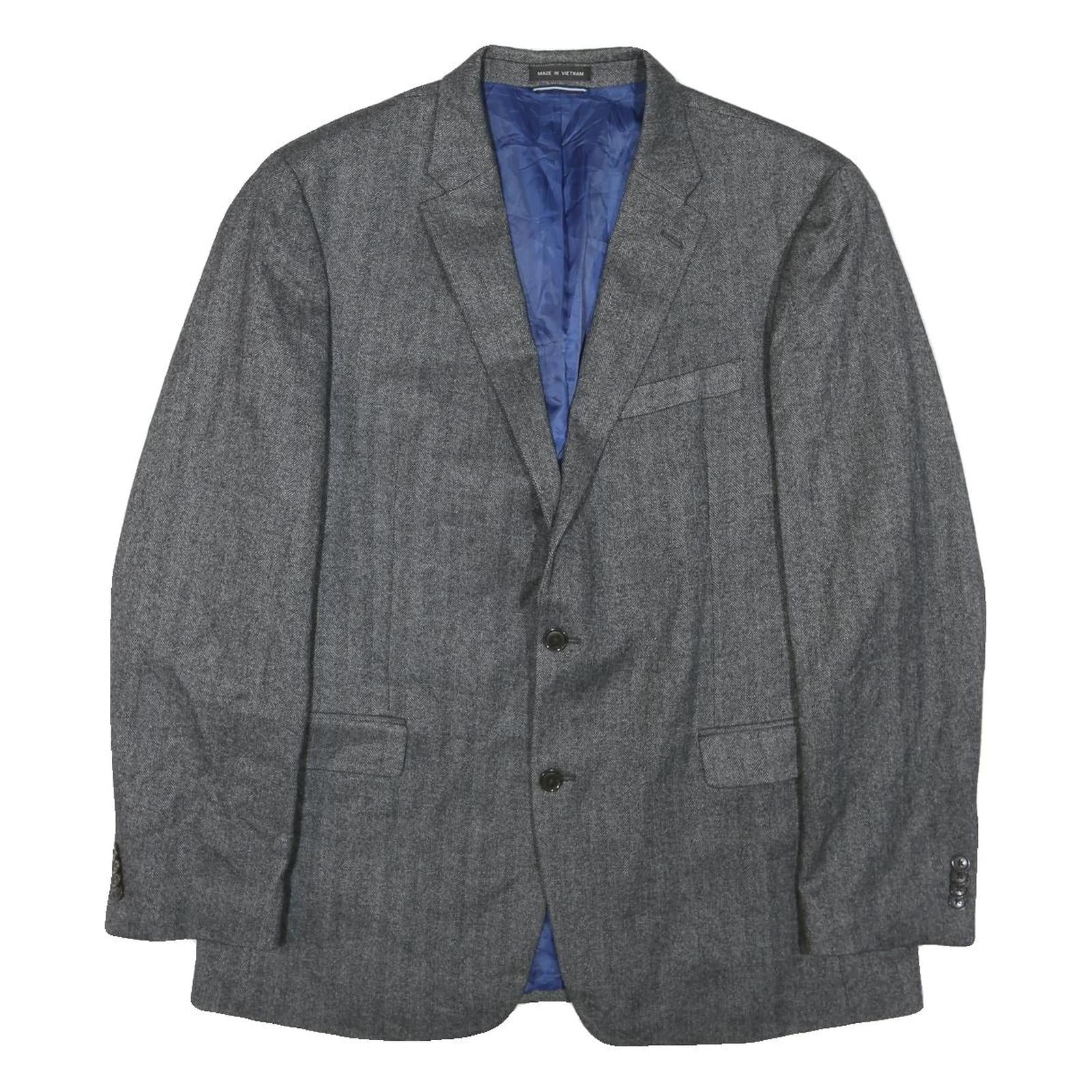 Mens Grey Wool Blend Classic Blazer Jacket L Button Closure Formal Tailored Refurbished - N/A refurbished available on Cerqular