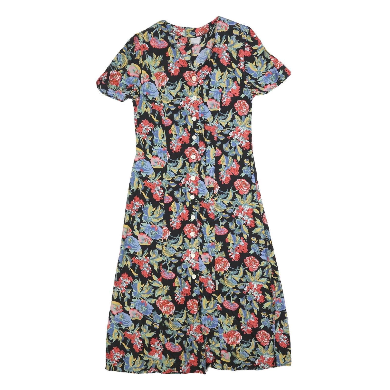 Buy Womens Black Floral Button Midi Dress Polyester Blend Short Sleeve Size L Summer Refurbished - $27.29 Womens Black Floral Button Midi Dress Polyester Blend Short Sleeve Size L Summer Refurbished - N/A refurbished available on Cerqular