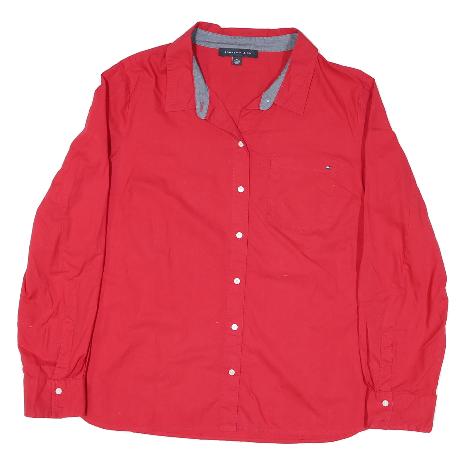 TOMMY HILFIGER Womens Red Cotton Blend Shirt M Button Front Long Sleeve Casual Refurbished - N/A refurbished available on Cerqular
