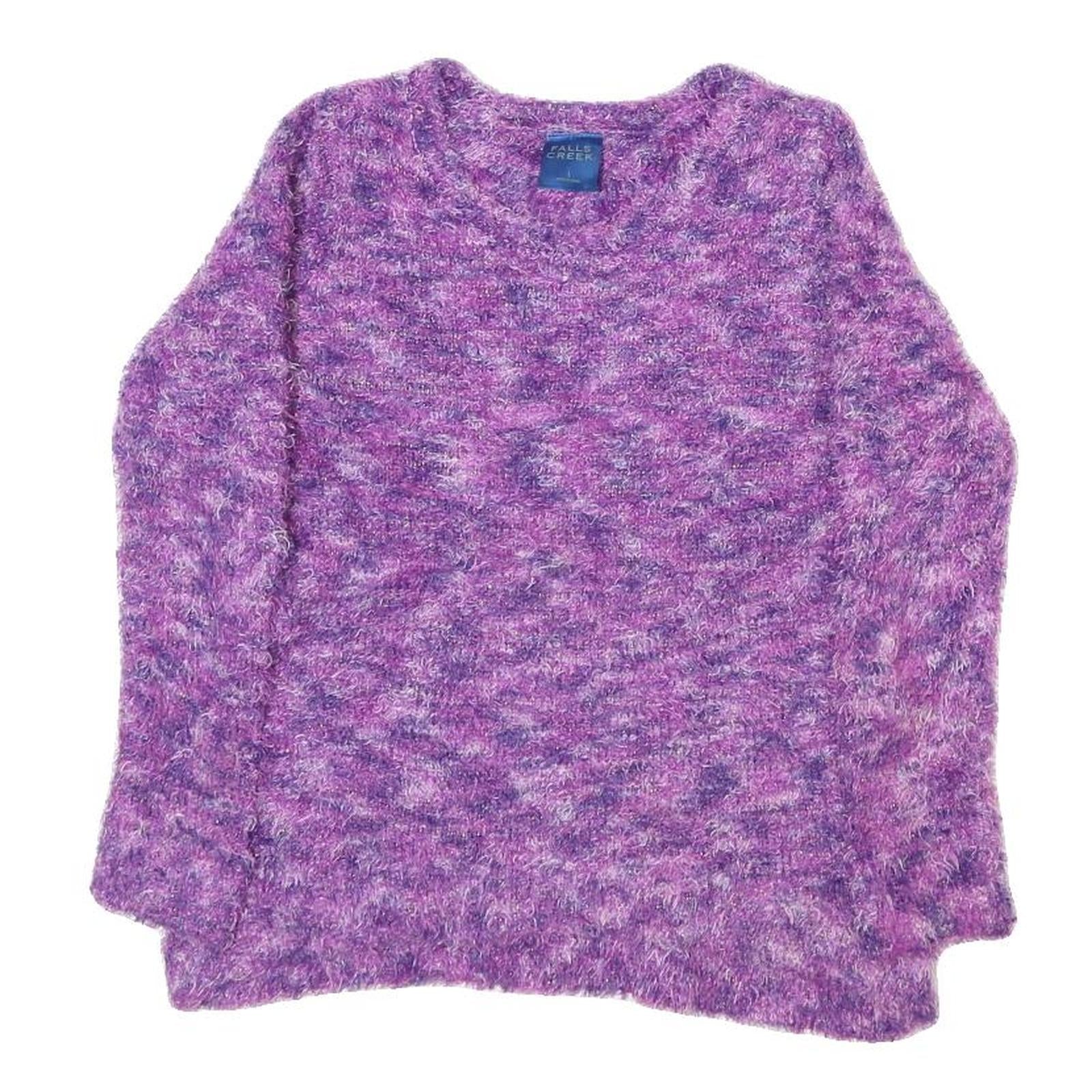 FALLS CREEK Womens Purple Jumper Chunky Knit Crew Neck L Soft Warm Refurbished - N/A refurbished available on Cerqular