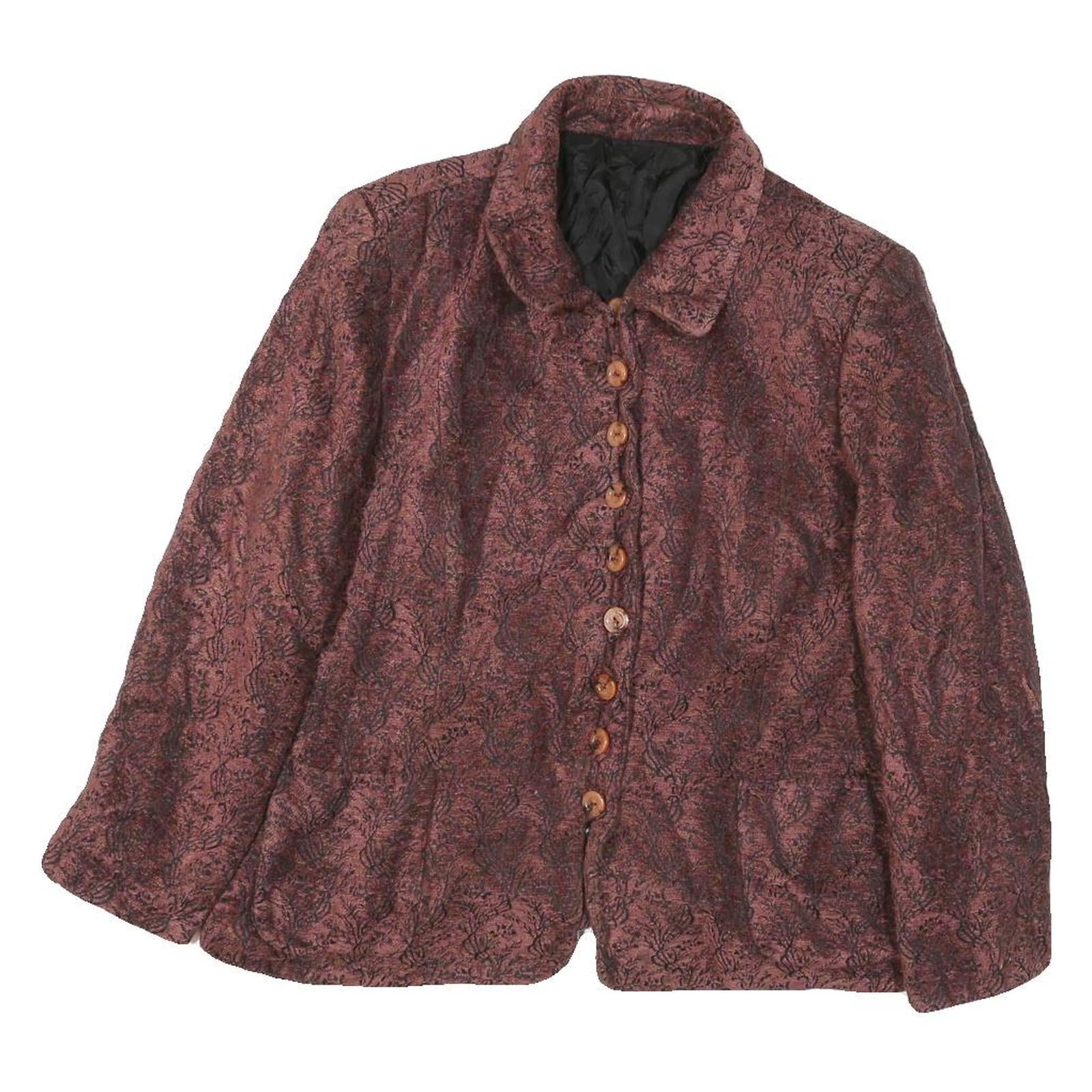 Womens Burgundy Floral Button Jacket M Polyester Blend Button Closure Elegant Refurbished - N/A refurbished available on Cerqular