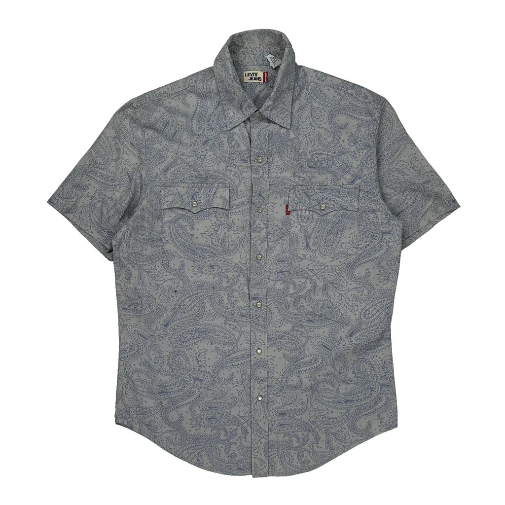 Levis Short Sleeve Shirt - Medium Grey Cotton Refurbished - Thrifted (note: this is a term often used to describe second- refurbished available on Cerqular