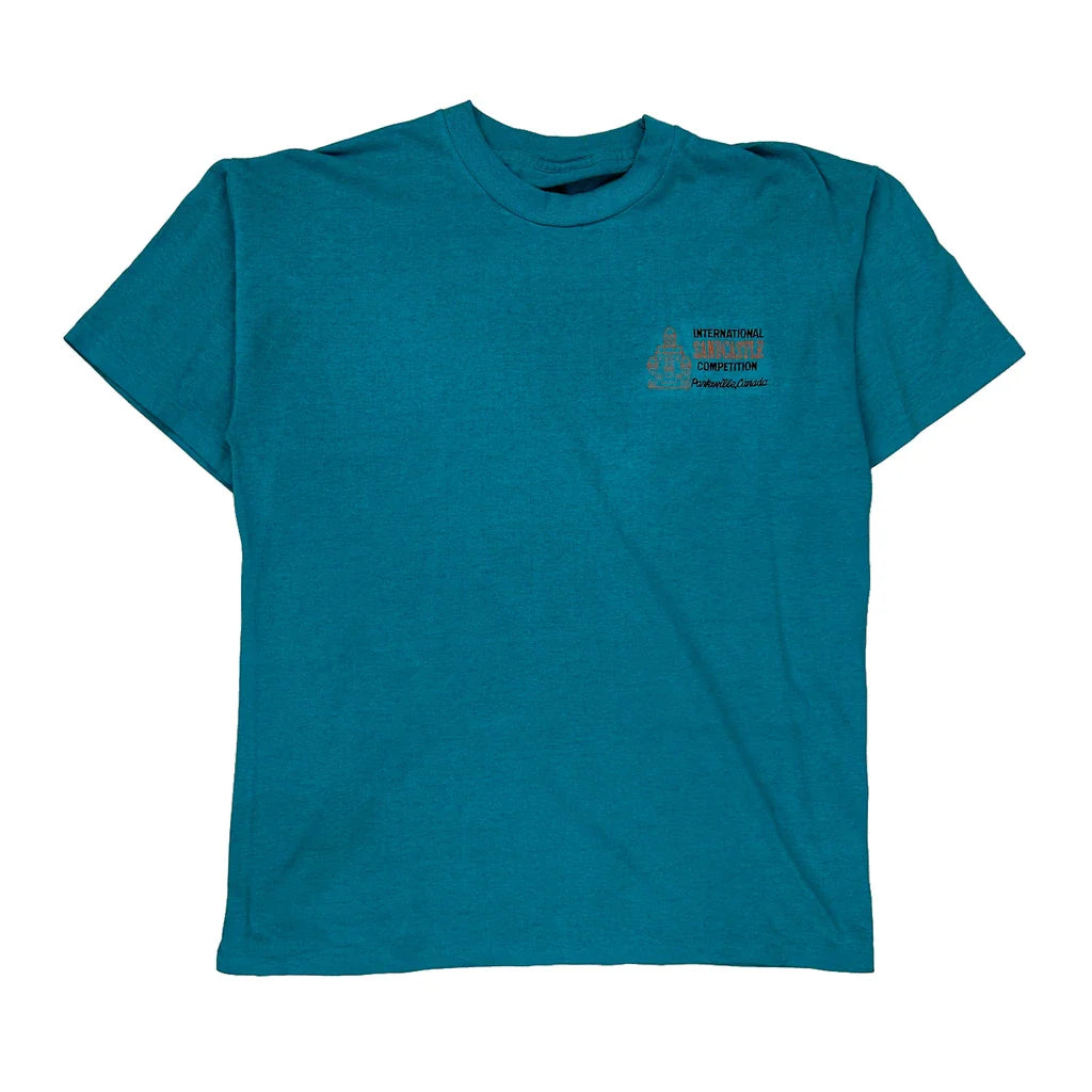 Fruit Of The Loom Single Stitch T-Shirt - Small Blue Cotton Refurbished - Thrifted (note: this is a term often used to describe second- refurbished available on Cerqular