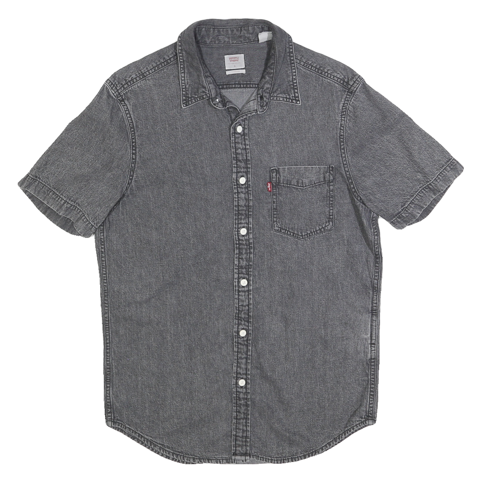 LEVI'S Mens Grey & Black Denim Shirt S Cotton Short Sleeve Casual Refurbished - N/A refurbished available on Cerqular