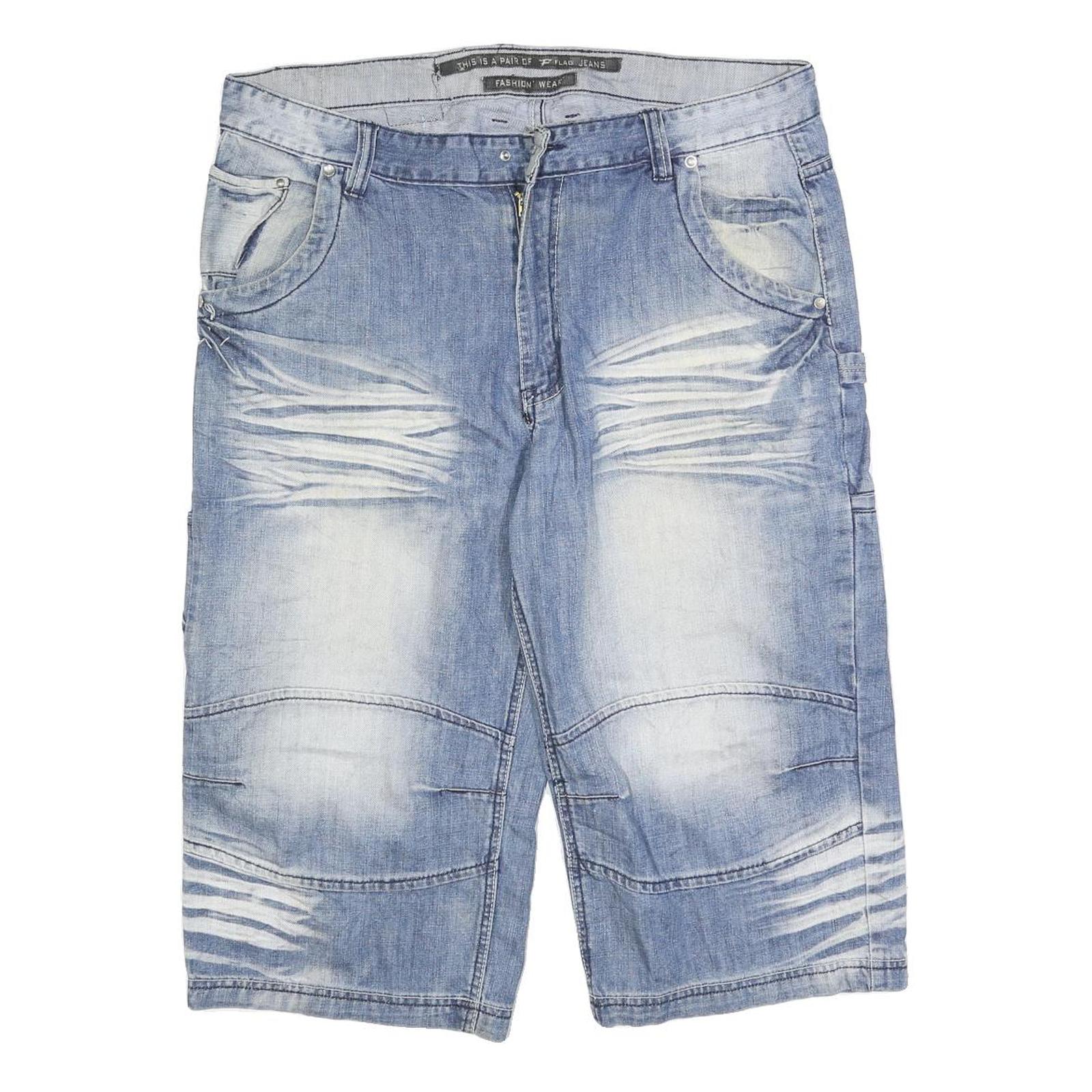 FLAG Mens Denim Blue Casual Shorts XL W39 Faded Look Distressed Style Refurbished - N/A refurbished available on Cerqular