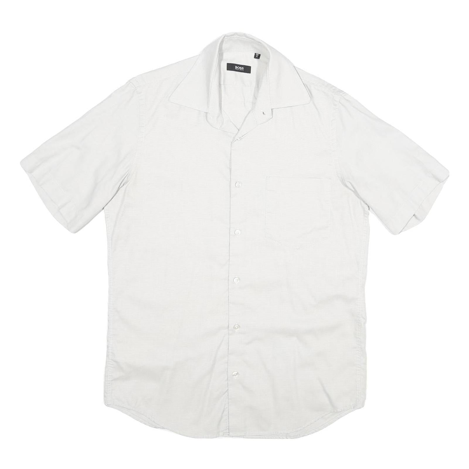 HUGO BOSS Mens White Plain Short Sleeve Shirt S Cotton Blend Summer Style Refurbished - N/A refurbished available on Cerqular
