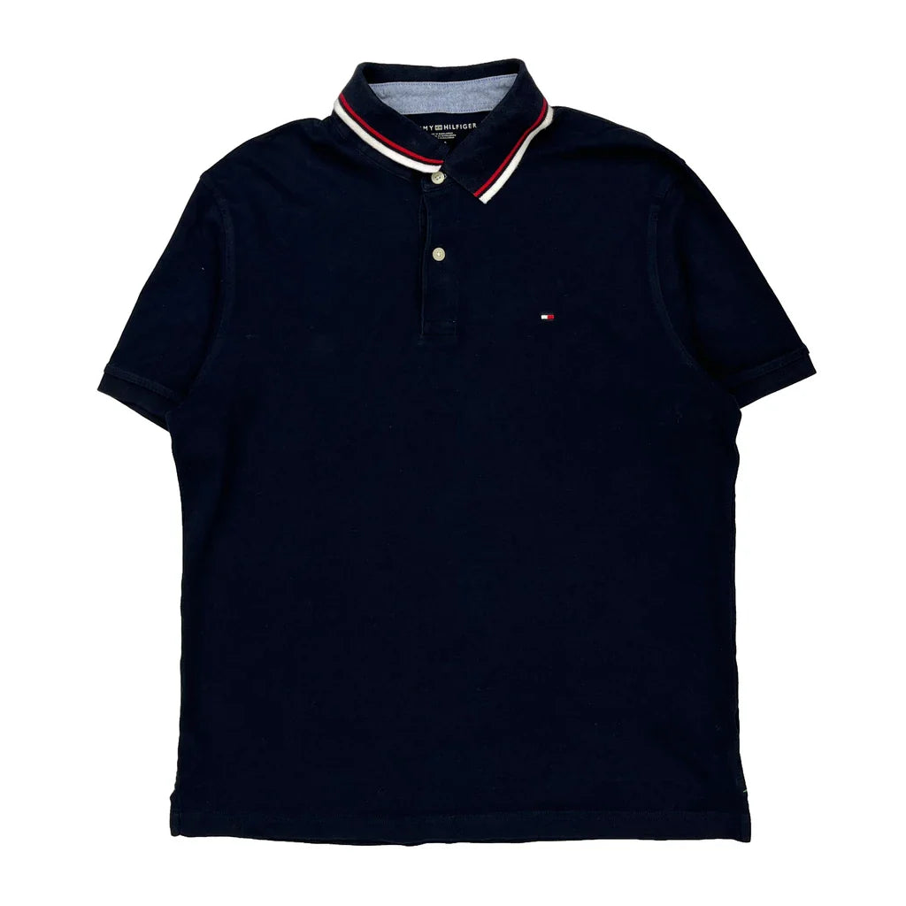 Tommy Hilfiger Polo Shirt - Large Navy Cotton Refurbished - Thrifted (note: this is a term often used to describe second- refurbished available on Cerqular