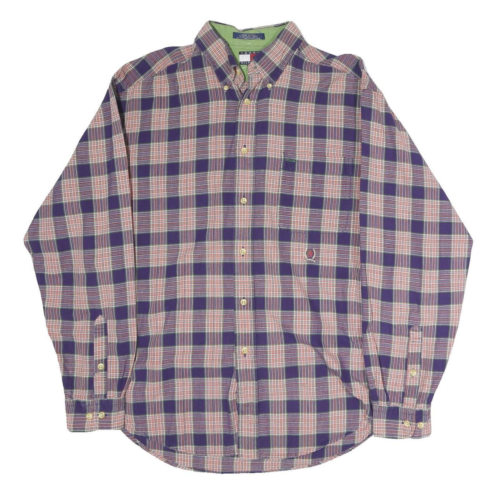 TOMMY HILFIGER Mens Blue & Pink Check Shirt M Cotton Blend Classic Fit Refurbished - N/A refurbished available on Cerqular