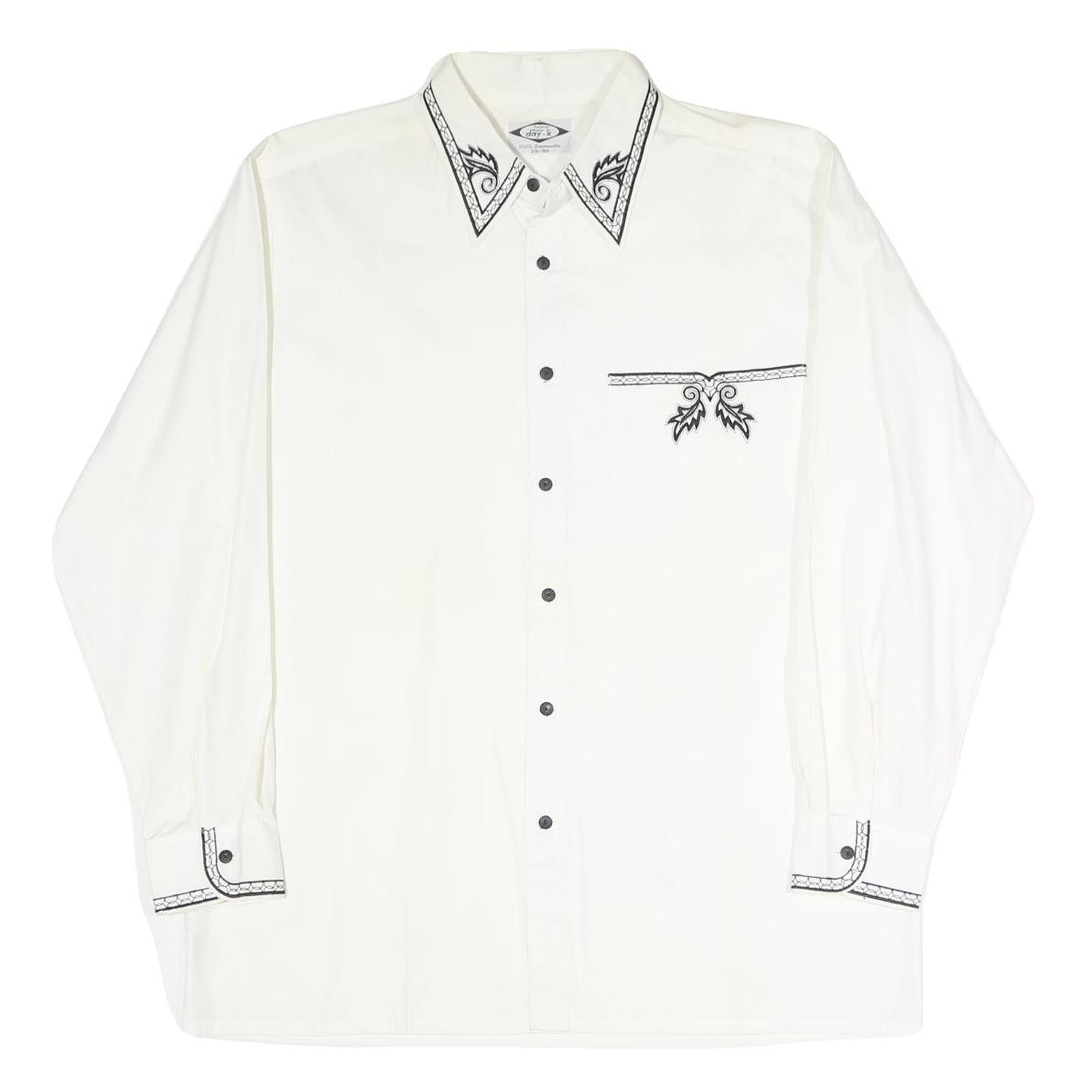 DAY-X Mens White XL Shirt Cotton Blend Long Sleeve Black Embroidery Refurbished - N/A refurbished available on Cerqular