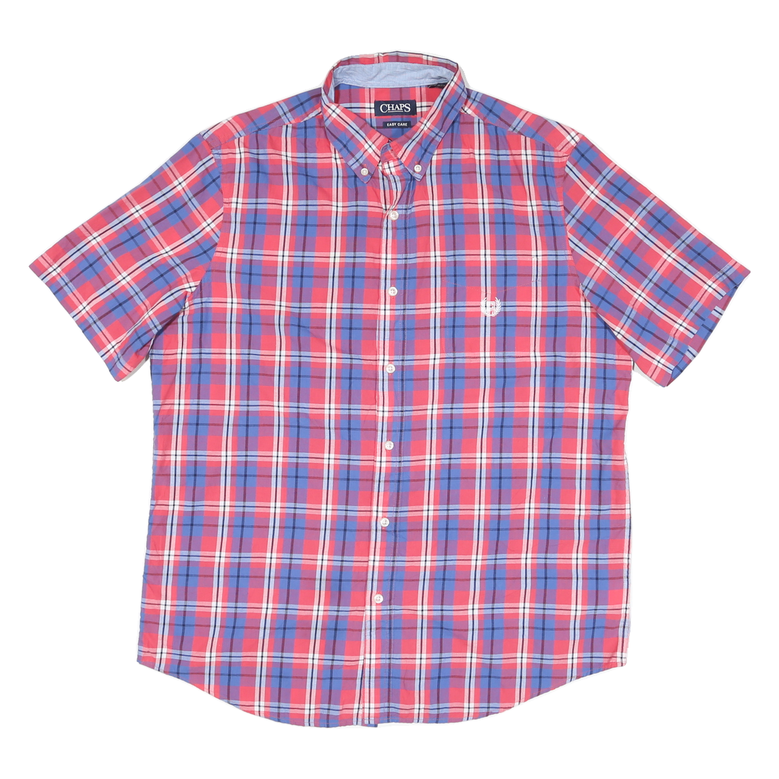 CHAPS Mens Red & Blue Check Shirt L Button-Down Collar Short Sleeve Casual Refurbished - N/A refurbished available on Cerqular