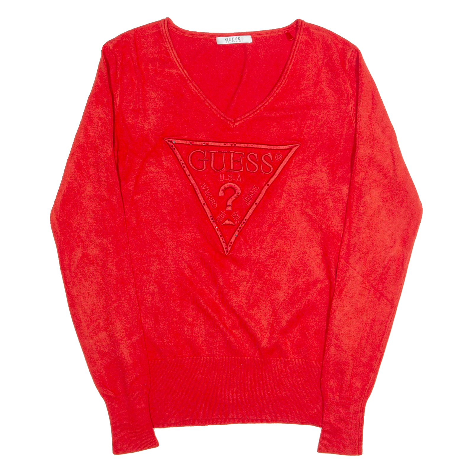 GUESS Womens Jumper Red V-Neck Tight Knit S Refurbished - N/A refurbished available on Cerqular