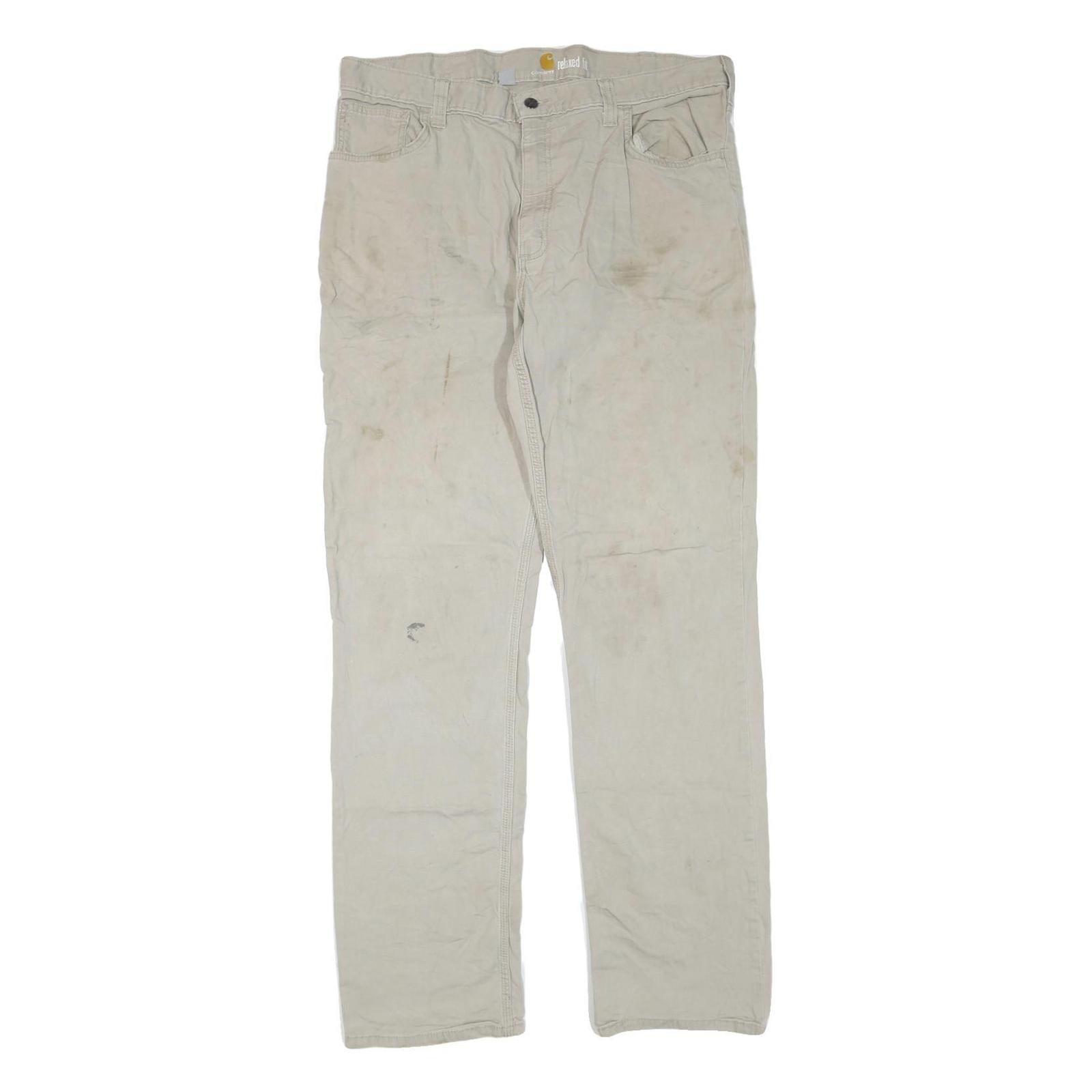 CARHARTT Mens Cotton Blend Beige Regular Fit Trousers W38 L33 Workwear Zip Refurbished - N/A refurbished available on Cerqular