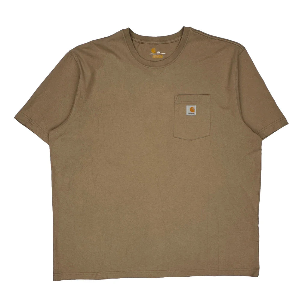 Carhartt T-Shirt - 2XL Brown Cotton Refurbished - Thrifted (note: this is a term often used to describe second- refurbished available on Cerqular