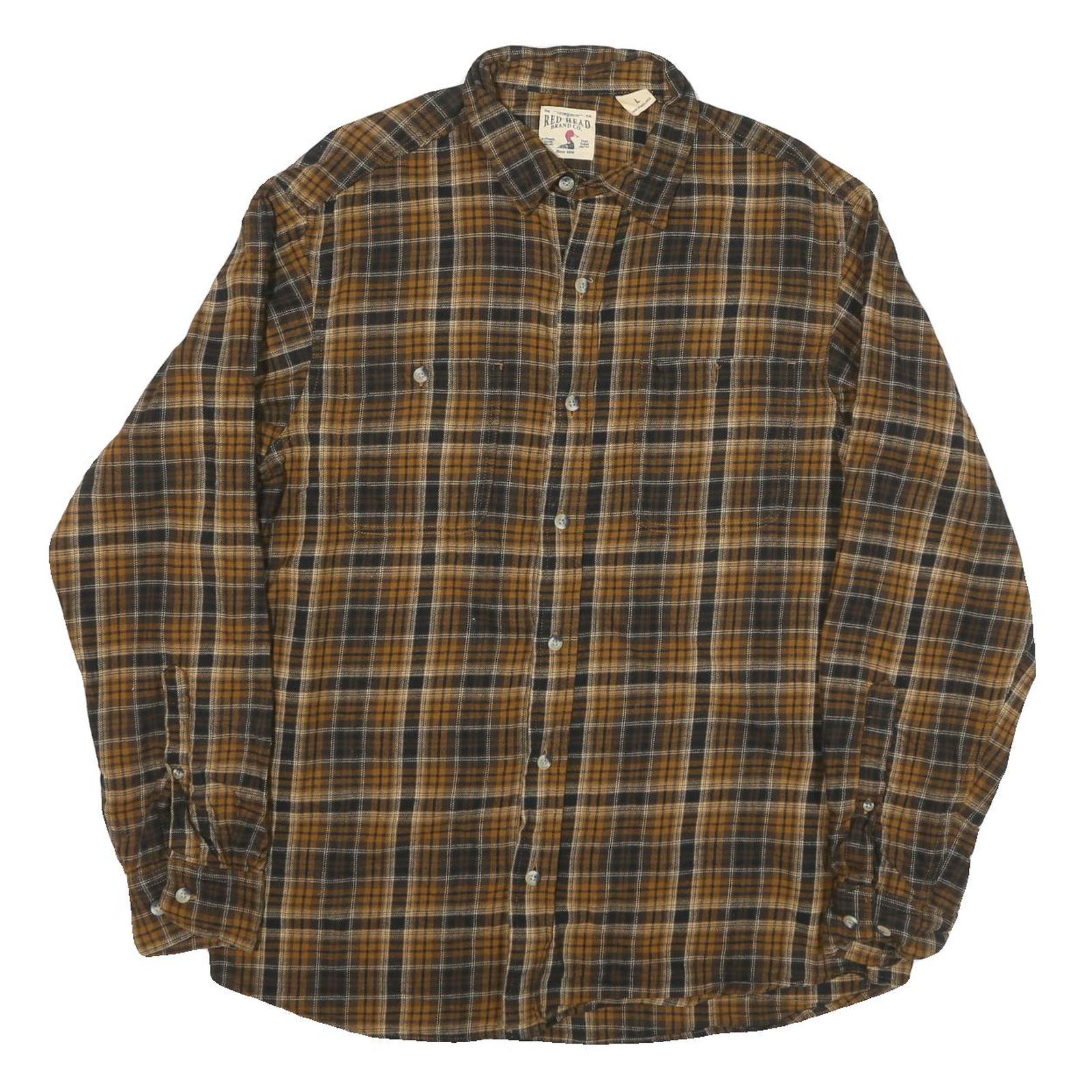 REDHEAD Mens Brown & Black Check Long Sleeve Shirt L Cotton Blend Casual Refurbished - N/A refurbished available on Cerqular