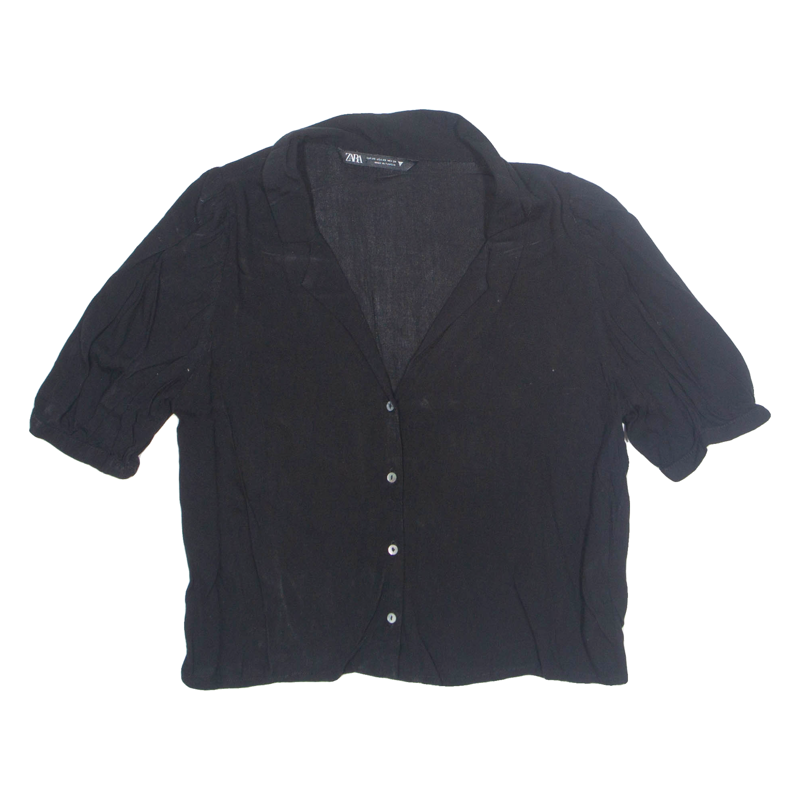 ZARA Womens Cropped Blouse Black Collared Viscose XS Refurbished - N/A refurbished available on Cerqular