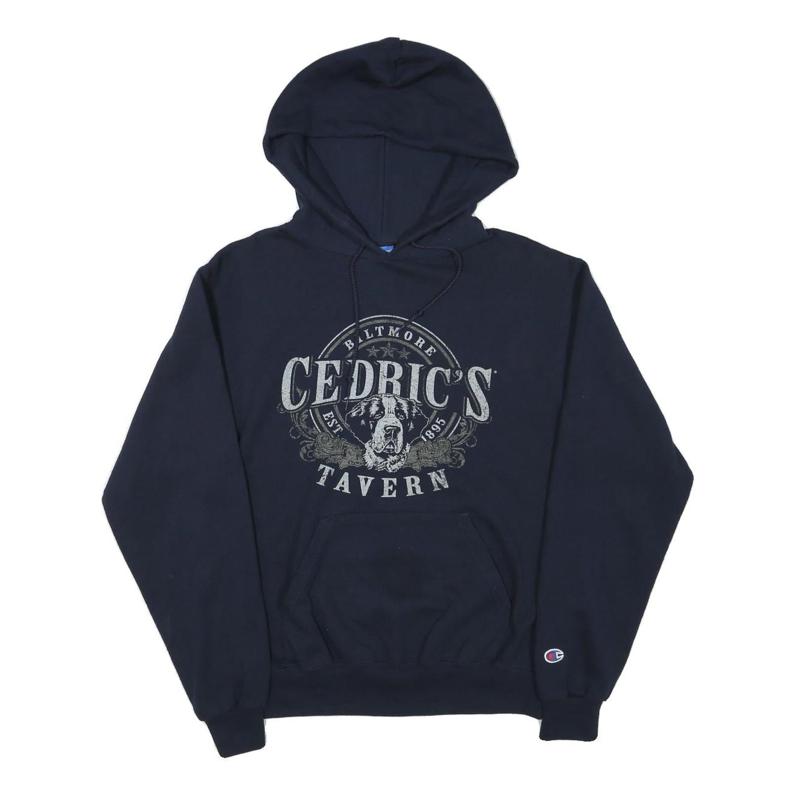 CHAMPION Mens Navy Blue Cedric's Tavern Printed Pullover Hoodie S Cotton Blend Refurbished - N/A refurbished available on Cerqular