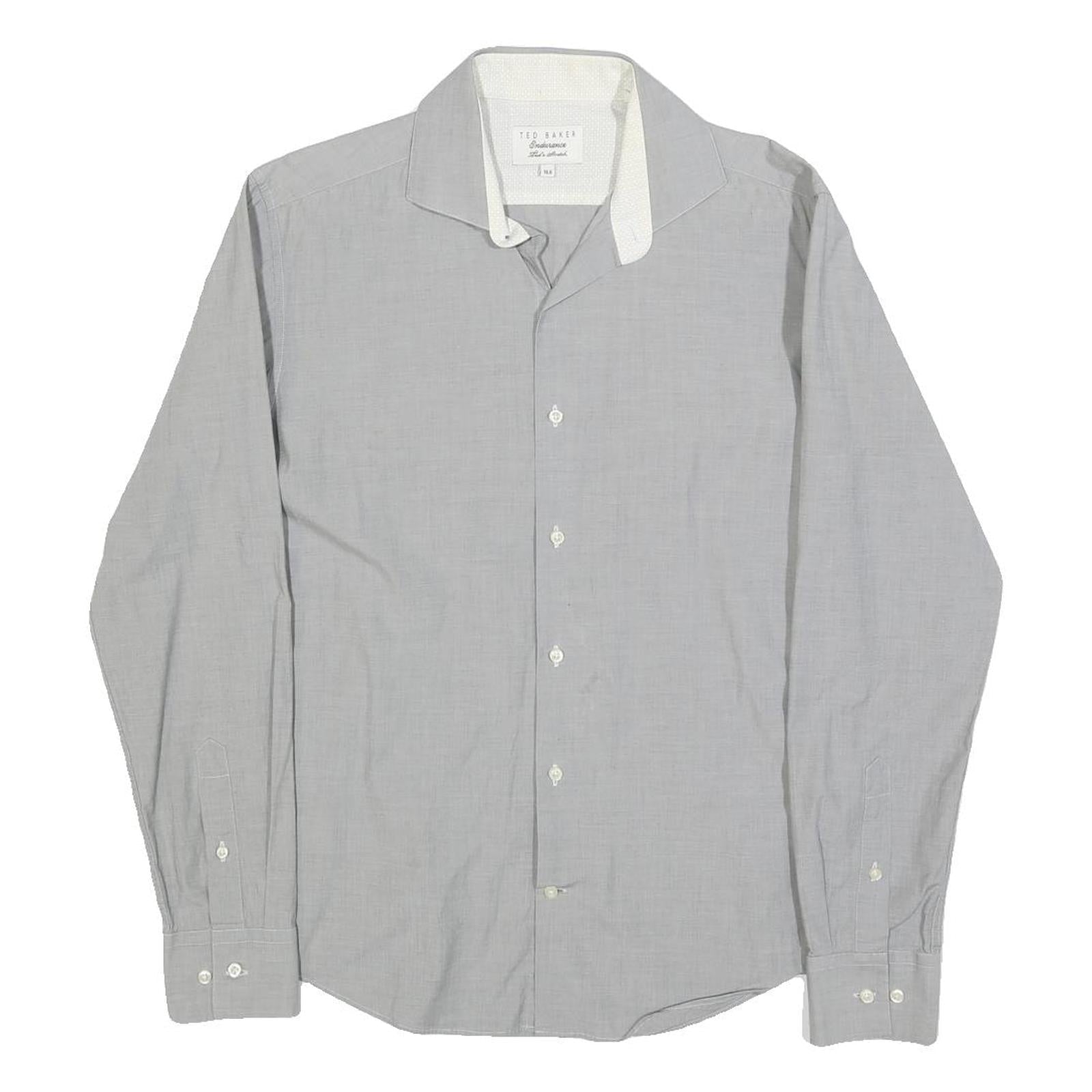 TED BAKER Mens Grey Cotton Blend Shirt M Classic Button Collar Long Sleeve Refurbished - N/A refurbished available on Cerqular
