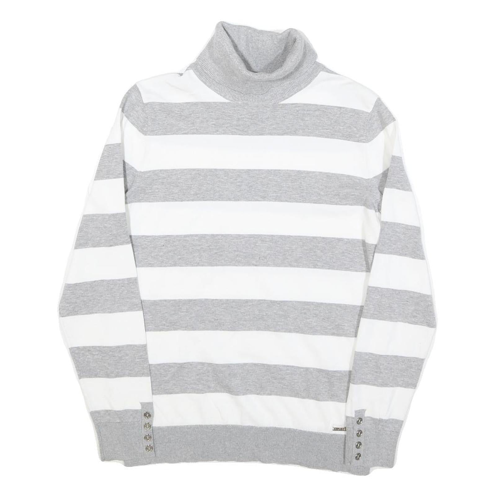 TOMMY HILFIGER Womens Grey & White Striped Plain Roll Neck Jumper M Cotton Blend Refurbished - N/A refurbished available on Cerqular