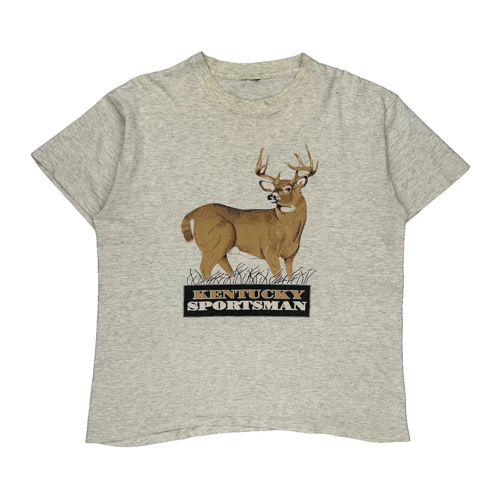 Single Stitch Unbranded Graphic T-Shirt - Large Beige Cotton Refurbished - Thrifted (note: this is a term often used to describe second- refurbished available on Cerqular