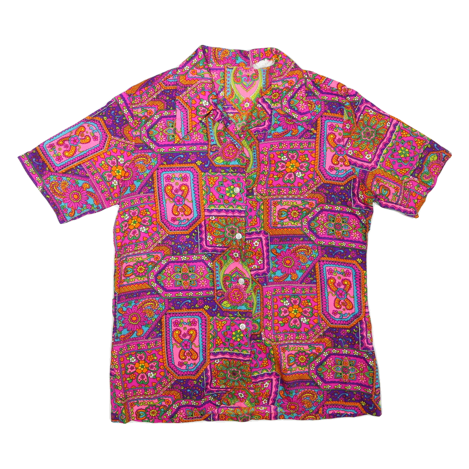 Womens Pink & Purple Patchwork Pattern Polyester Blend Shirt S Bright Casual Refurbished - N/A refurbished available on Cerqular
