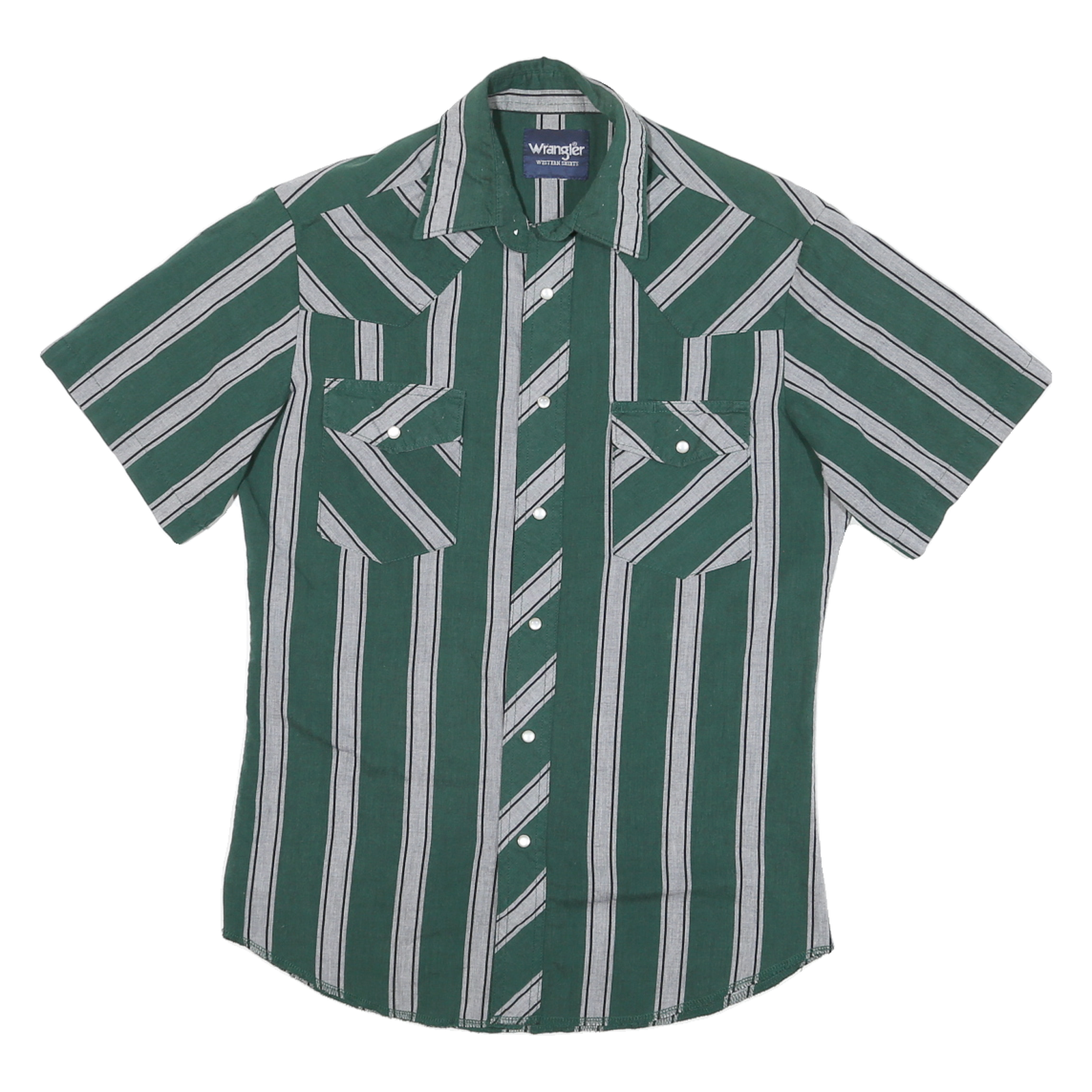 WRANGLER Mens Green & Grey Striped Western Shirt S Cotton Blend Casual Summer Refurbished - N/A refurbished available on Cerqular