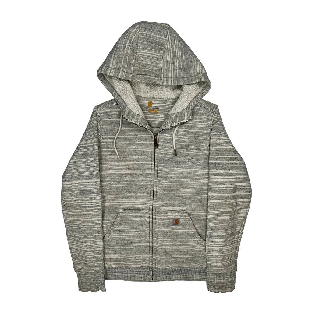 Carhartt Striped Hoodie - XS Grey Cotton Blend Refurbished - Thrifted (note: this is a term often used to describe second- refurbished available on Cerqular