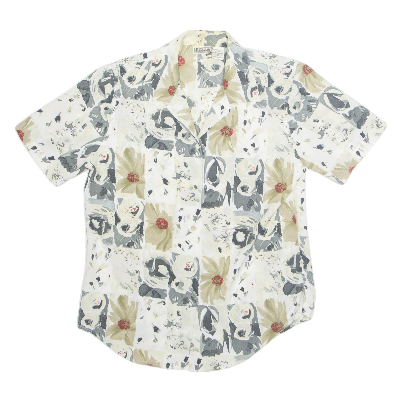 LE CAVIAR Womens Printed Blouse Cream Collared Floral M Refurbished - N/A refurbished available on Cerqular