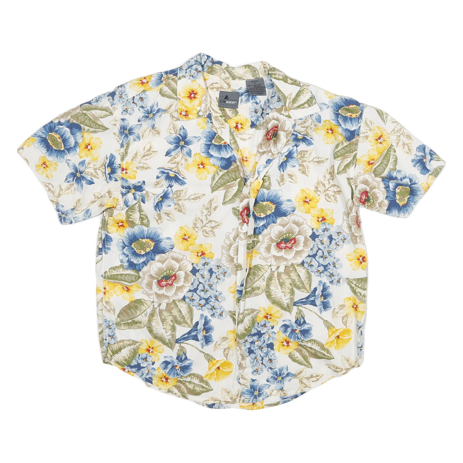 LIZ WEAR Womens White & Blue Floral Cotton Blend Shirt S Summer Casual Refurbished - N/A refurbished available on Cerqular