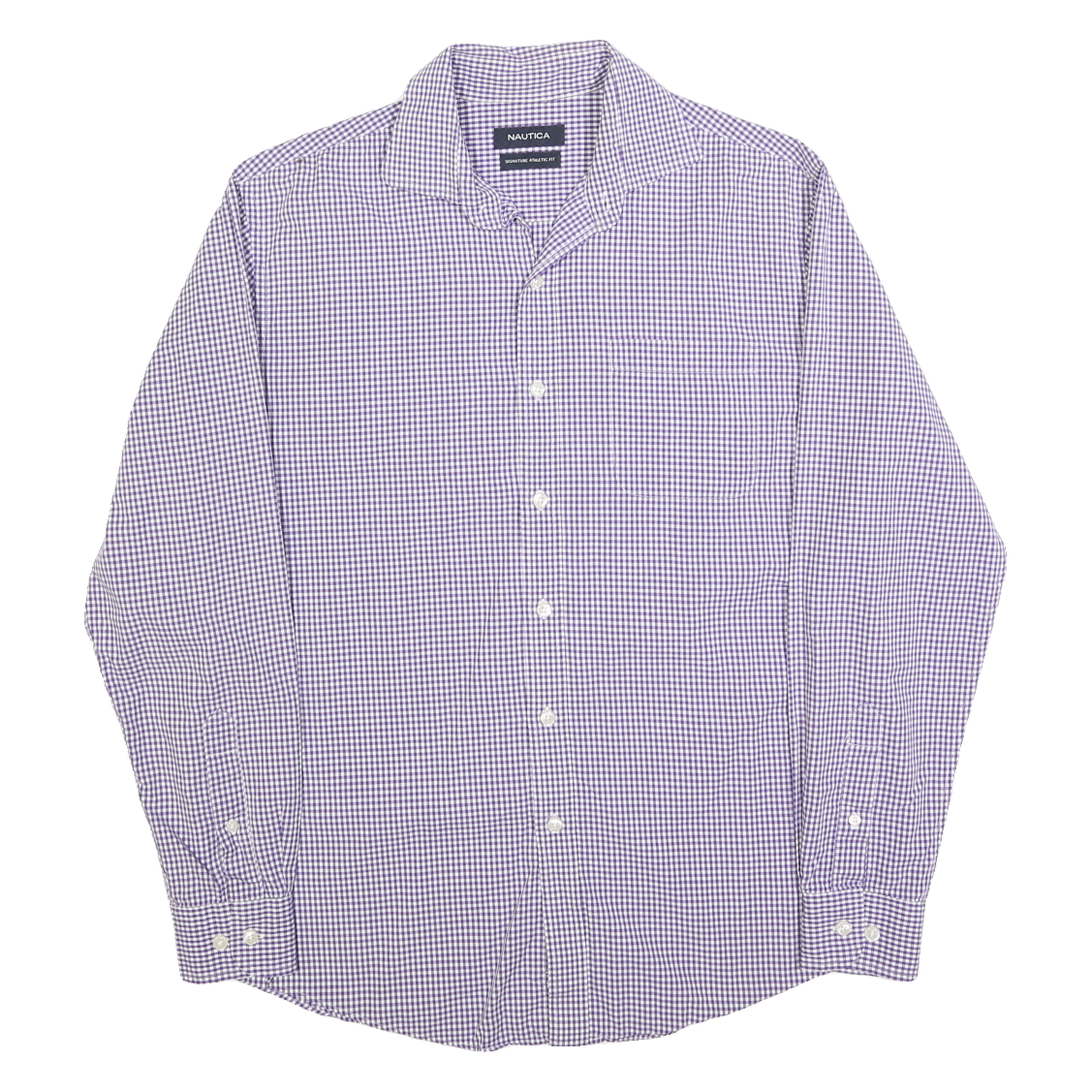 NAUTICA Mens Purple & White Checked Shirt M Cotton Blend Button-Down Collar Long Refurbished - N/A refurbished available on Cerqular