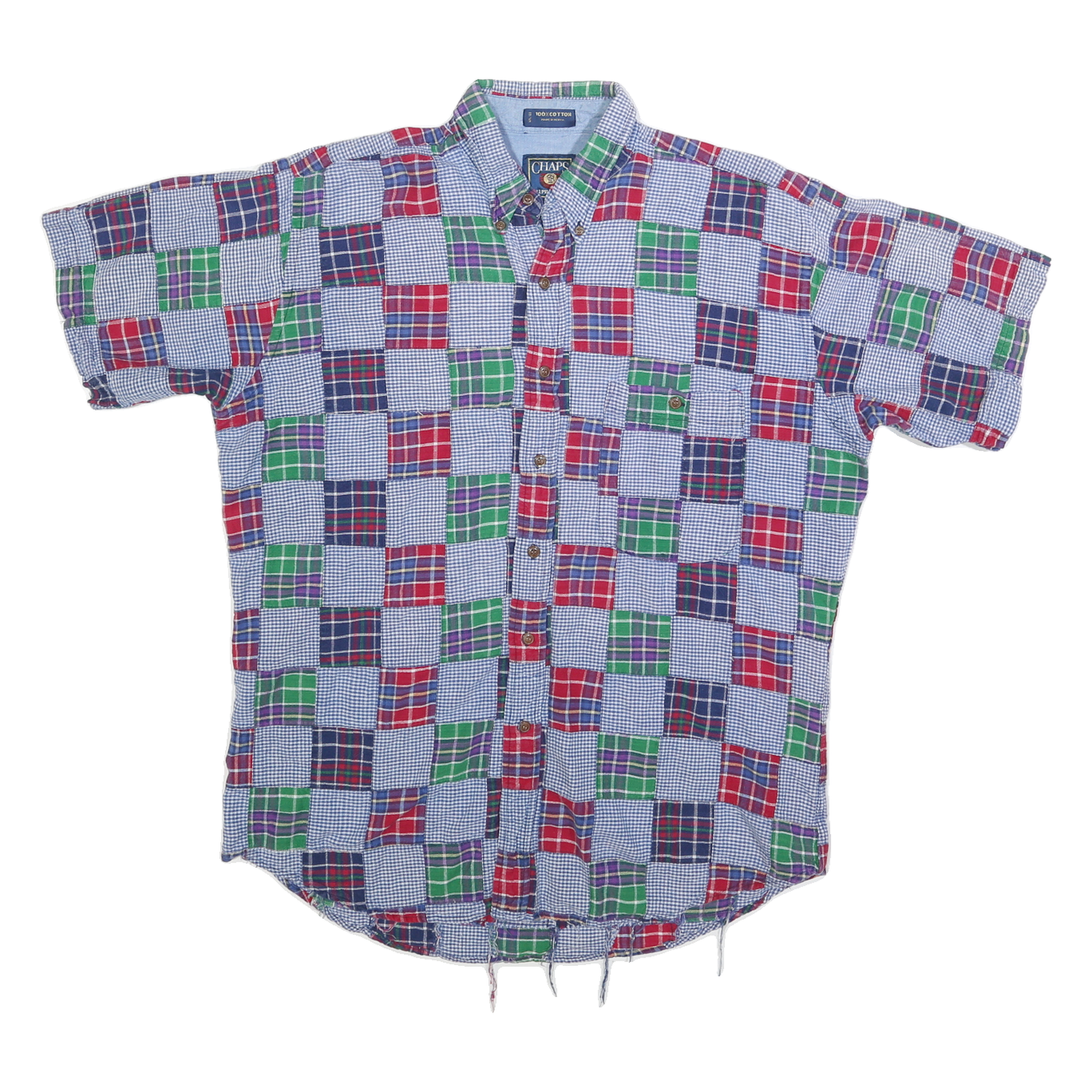 CHAPS RALPH LAUREN Mens Blue Red Green Check Shirt L Casual Cotton Short Sleeve Refurbished - N/A refurbished available on Cerqular
