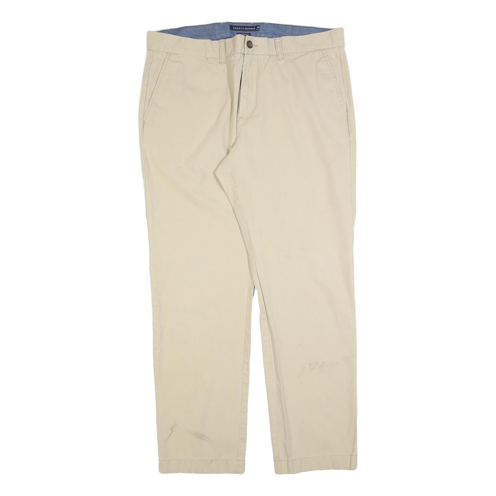 TOMMY HILFIGER Mens Slim Beige Cotton Blend Trousers W36 L32 Zip Classic Refurbished - N/A refurbished available on Cerqular