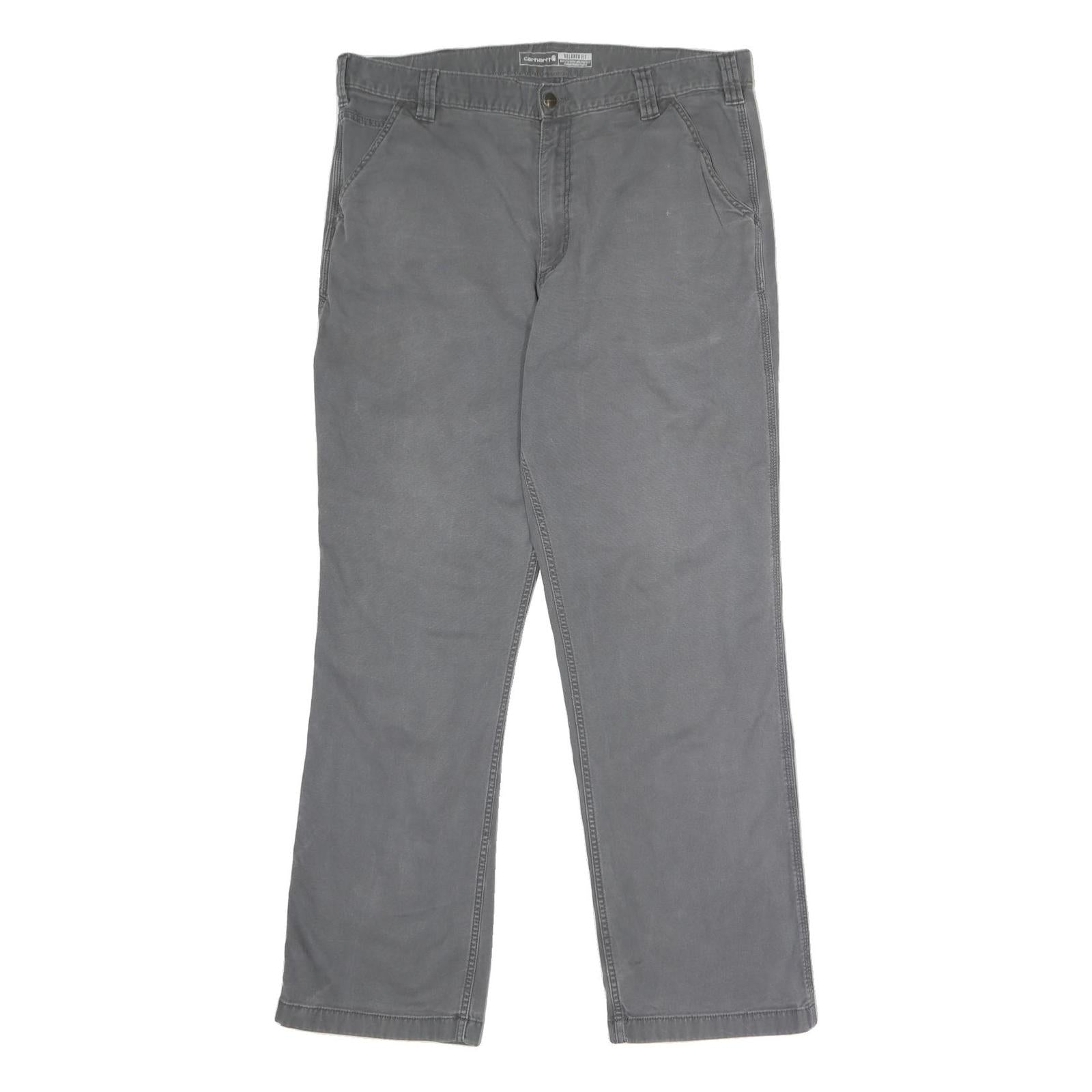 CARHARTT Mens Relaxed Grey Cotton Blend Trousers W38 L34 Workwear Utility Zip Refurbished - N/A refurbished available on Cerqular
