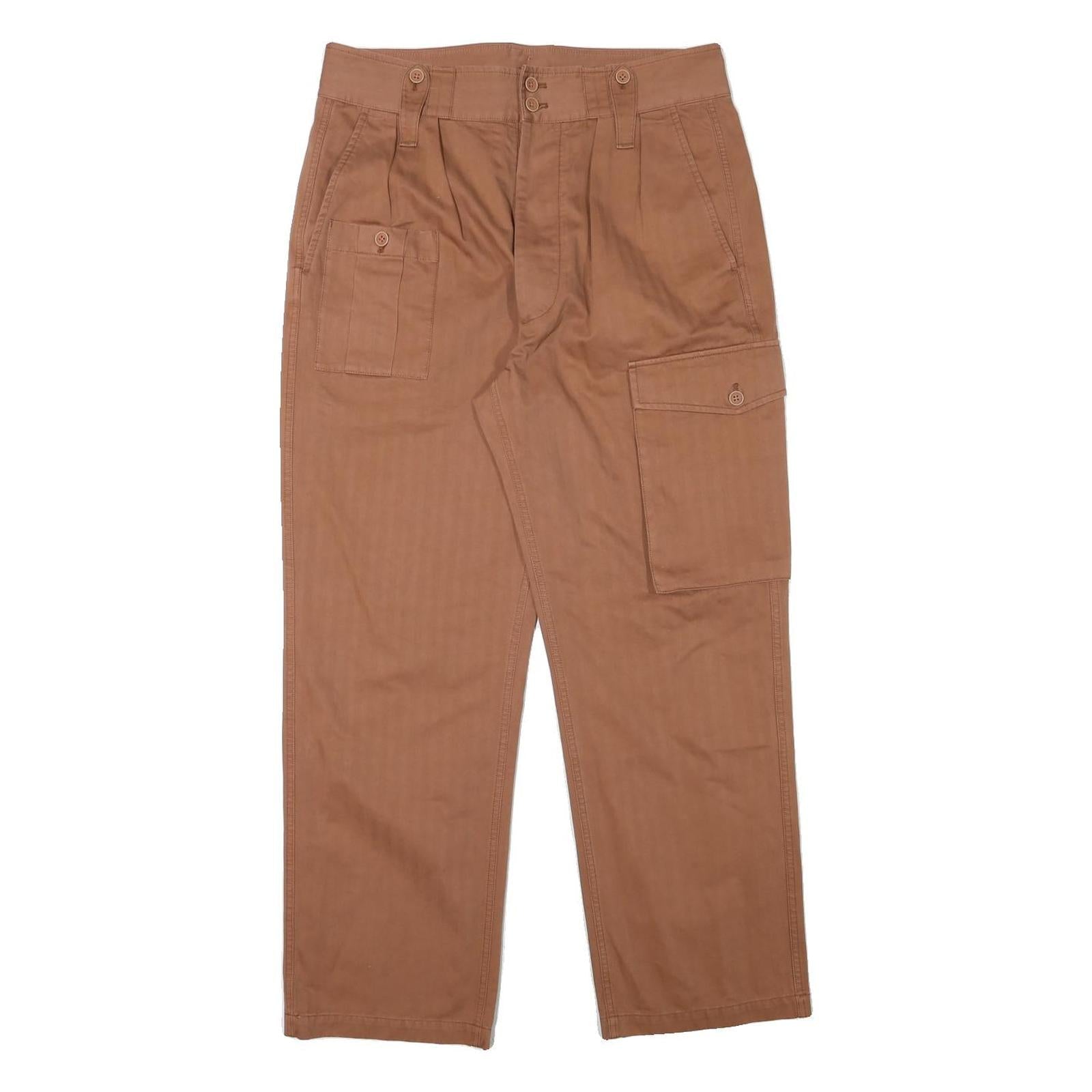 Mens Cotton Blend Brown Relaxed Cargo Trousers W33 L28 Utility Casual Zip Refurbished - N/A refurbished available on Cerqular