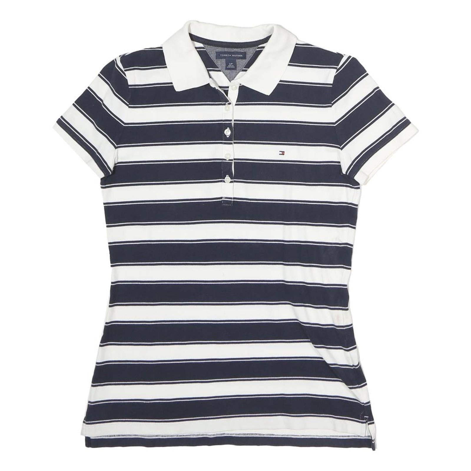 TOMMY HILFIGER Womens Navy & White Striped Short Sleeve Polo Shirt S Cotton Refurbished - N/A refurbished available on Cerqular