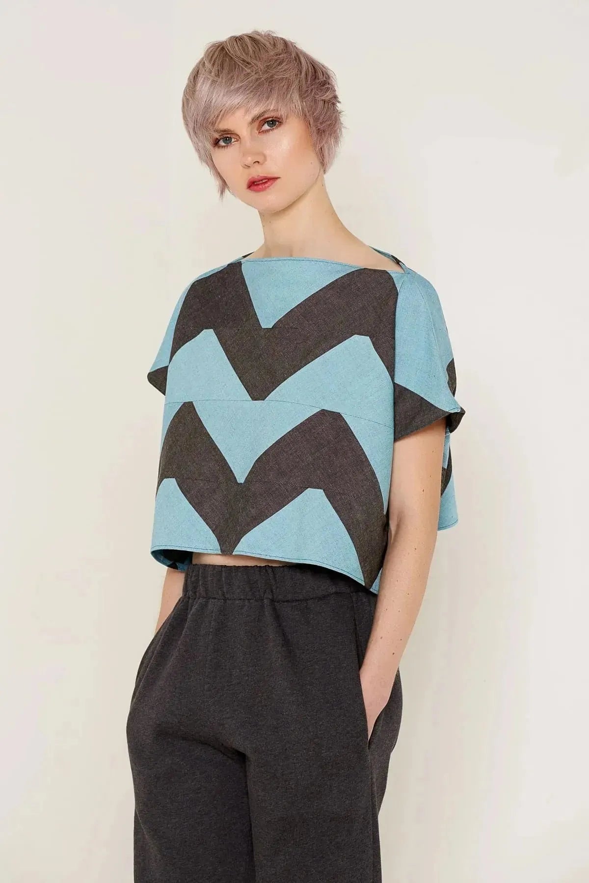 Namaka Top (Grey and Aqua) | size: one size Refurbished - N/A refurbished available on Cerqular