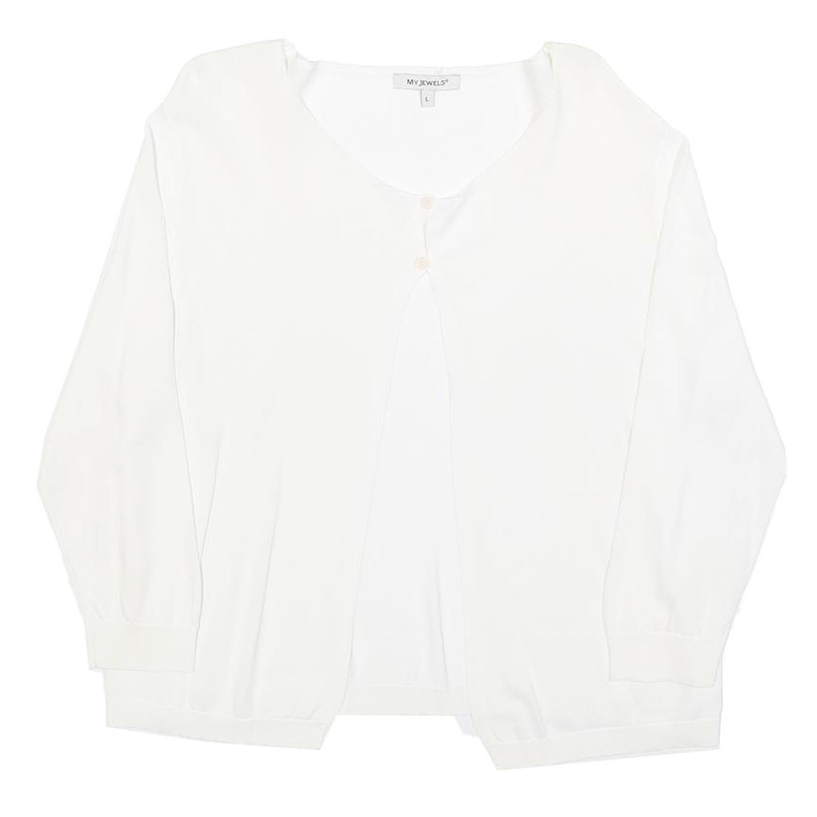 MY JEWELS Womens White Basic Long Sleeve V-Neck Top L Button Detail Lightweight Refurbished - N/A refurbished available on Cerqular