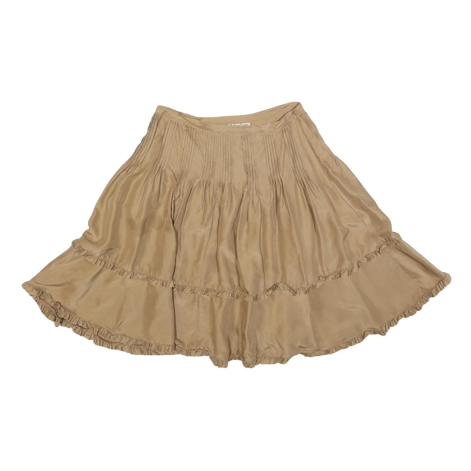 MARLBORO Womens Beige Silk Mini Skirt Pleated Ruffled Casual Size M Refurbished - N/A refurbished available on Cerqular