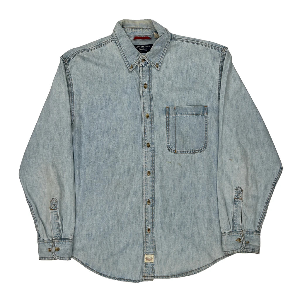 Levis Denim Shirt - Large Light Wash Cotton Refurbished - Thrifted (note: this is a term often used to describe second- refurbished available on Cerqular