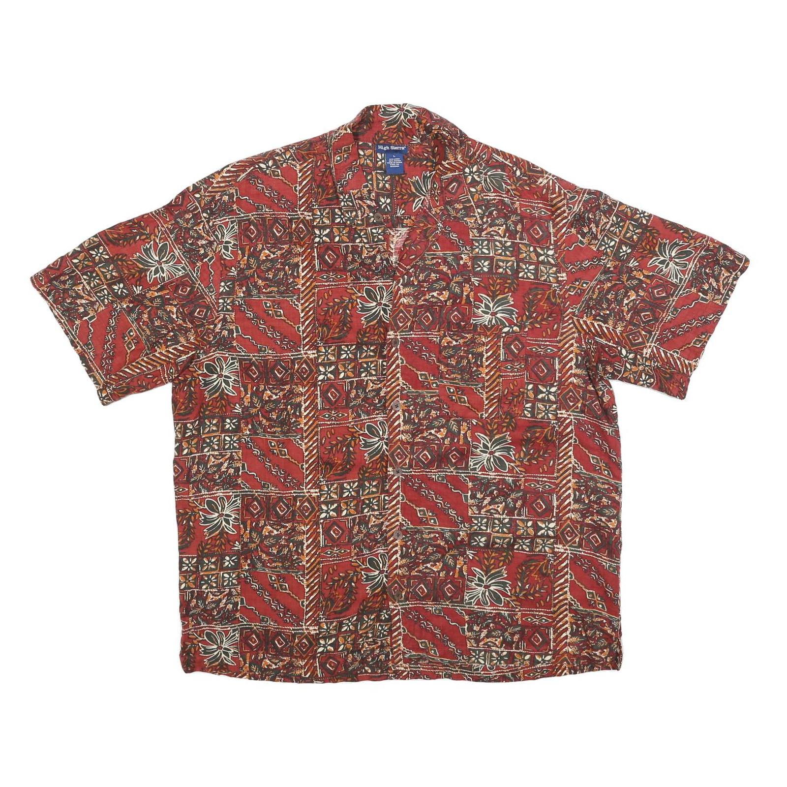 HIGH SIERRA Mens Red Patterned Linen Blend Shirt L Casual Summer Short Sleeve Refurbished - N/A refurbished available on Cerqular