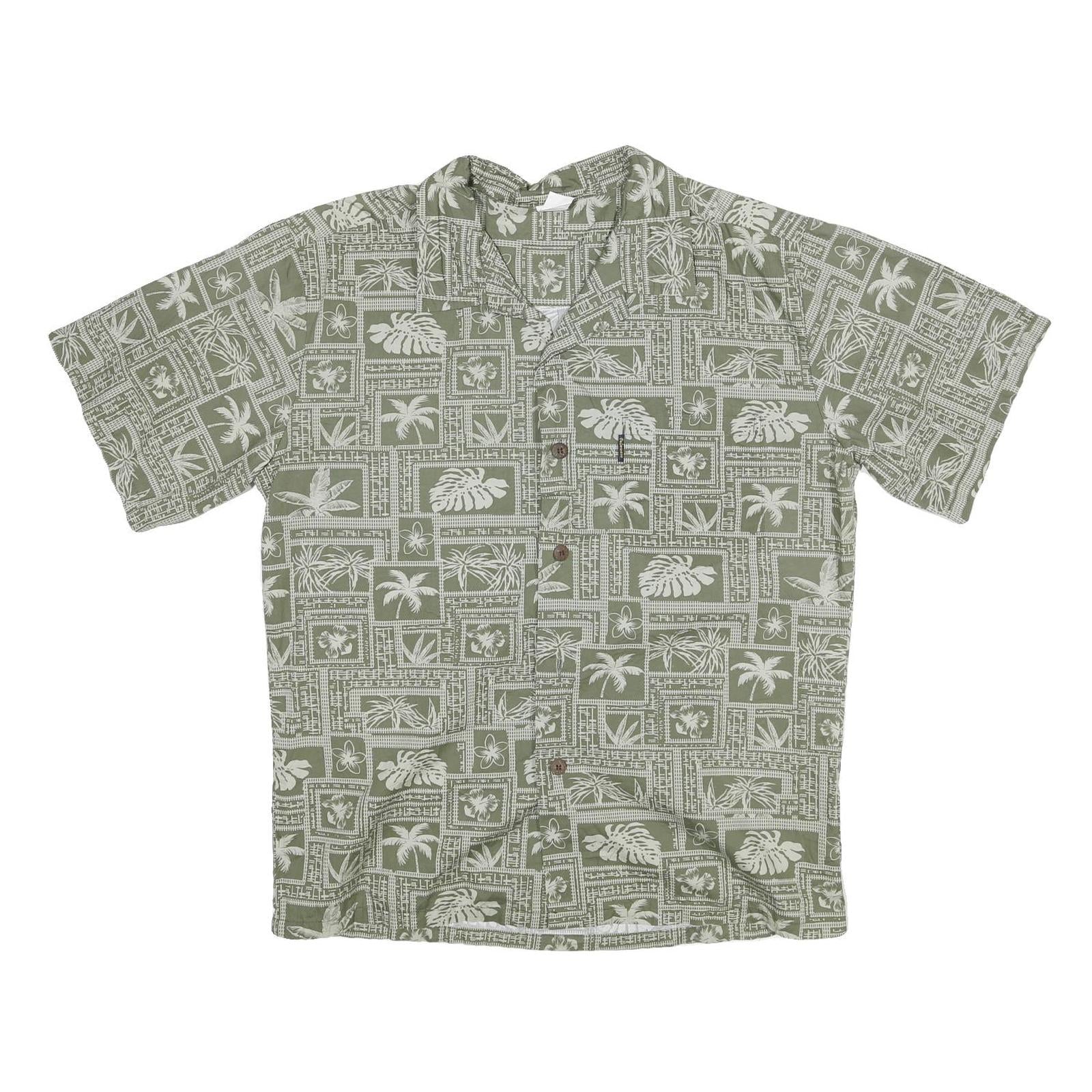 PALM WAVE Mens Green & Cream Hawaiian Shirt M Cotton Blend Tropical Print Refurbished - N/A refurbished available on Cerqular