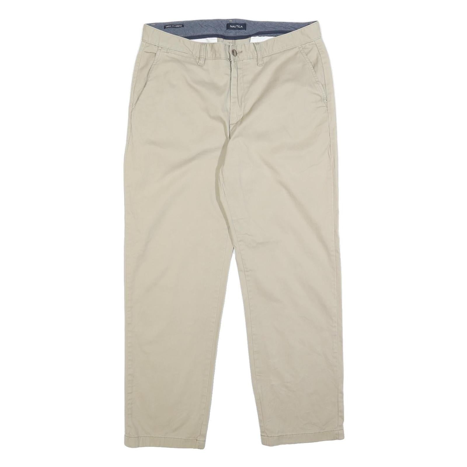 NAUTICA Mens Regular Fit Beige Cotton Blend Trousers W34 L30 Casual Zip Refurbished - N/A refurbished available on Cerqular