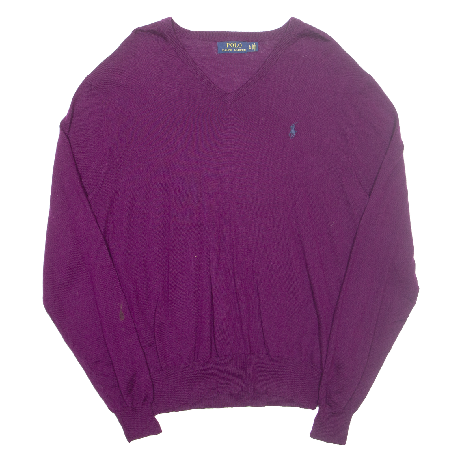 POLO RALPH LAUREN Womens Jumper Purple V-Neck Tight Knit Wool L Refurbished - N/A refurbished available on Cerqular