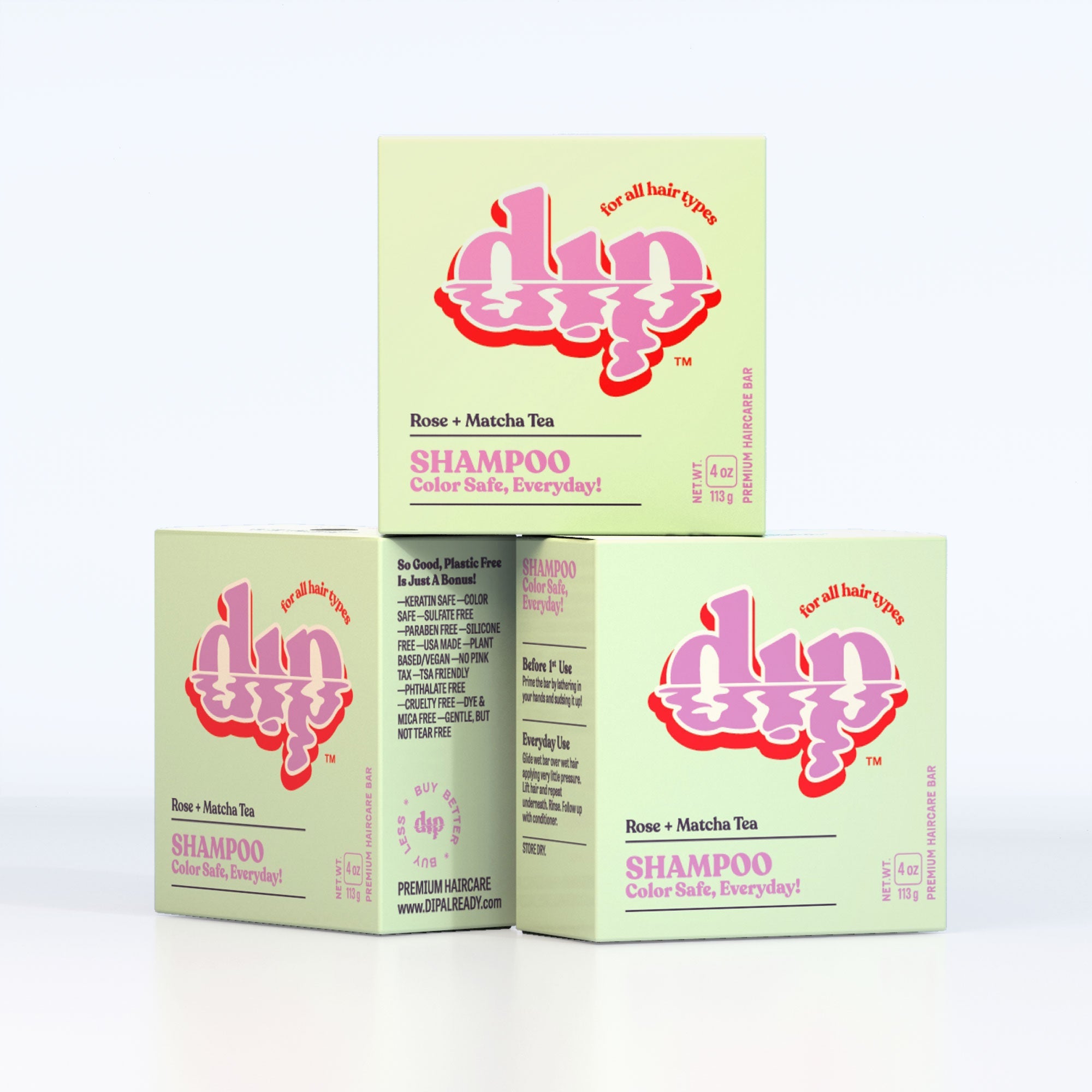 Dip Shampoo Triplet: Rose & Matcha Tea - Full Size Refurbished - Dip Sustainable Hair Care refurbished available on Cerqular