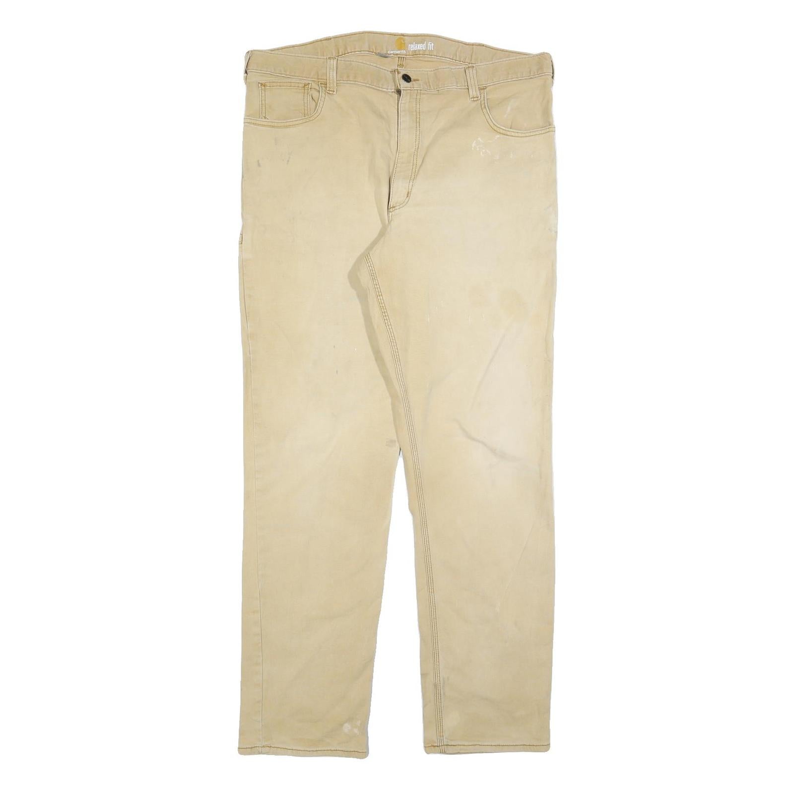 CARHARTT Mens Cotton Blend Beige Relaxed Trousers W40 L32 Workwear Durable Zip Refurbished - N/A refurbished available on Cerqular
