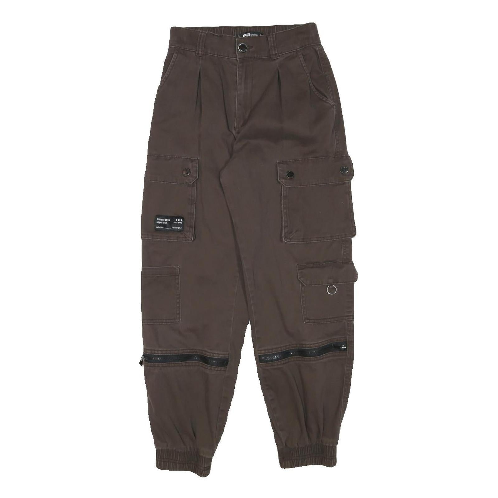 FB SISTER Womens Cotton Blend Brown Relaxed Cargo Trousers W24 L26 Utility Style Refurbished - N/A refurbished available on Cerqular