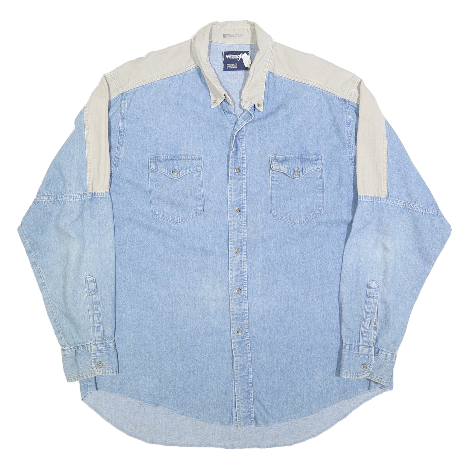 WRANGLER Mens Blue & Beige Cotton Blend Western Shirt XL Long Sleeve Casual Refurbished - N/A refurbished available on Cerqular