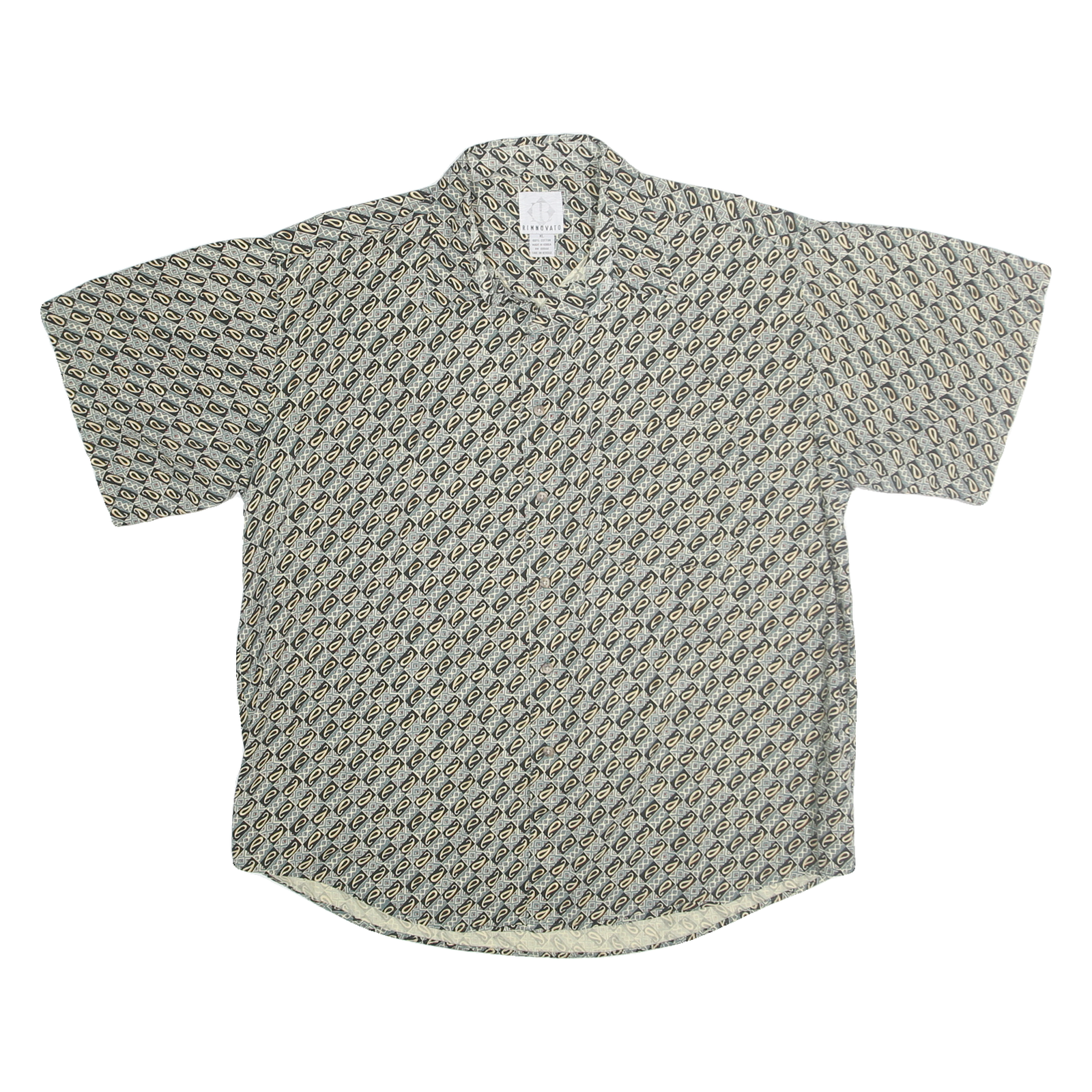 RINNOVATO Mens Grey & Cream Patterned Cotton Shirt XL Short Sleeve Casual Refurbished - N/A refurbished available on Cerqular