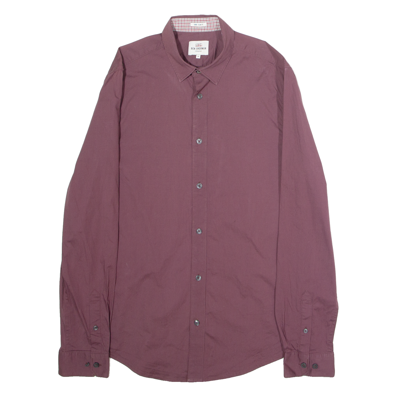 BEN SHERMAN Soho Slim Fit Mens Plain Shirt Maroon Long Sleeve M Refurbished - N/A refurbished available on Cerqular