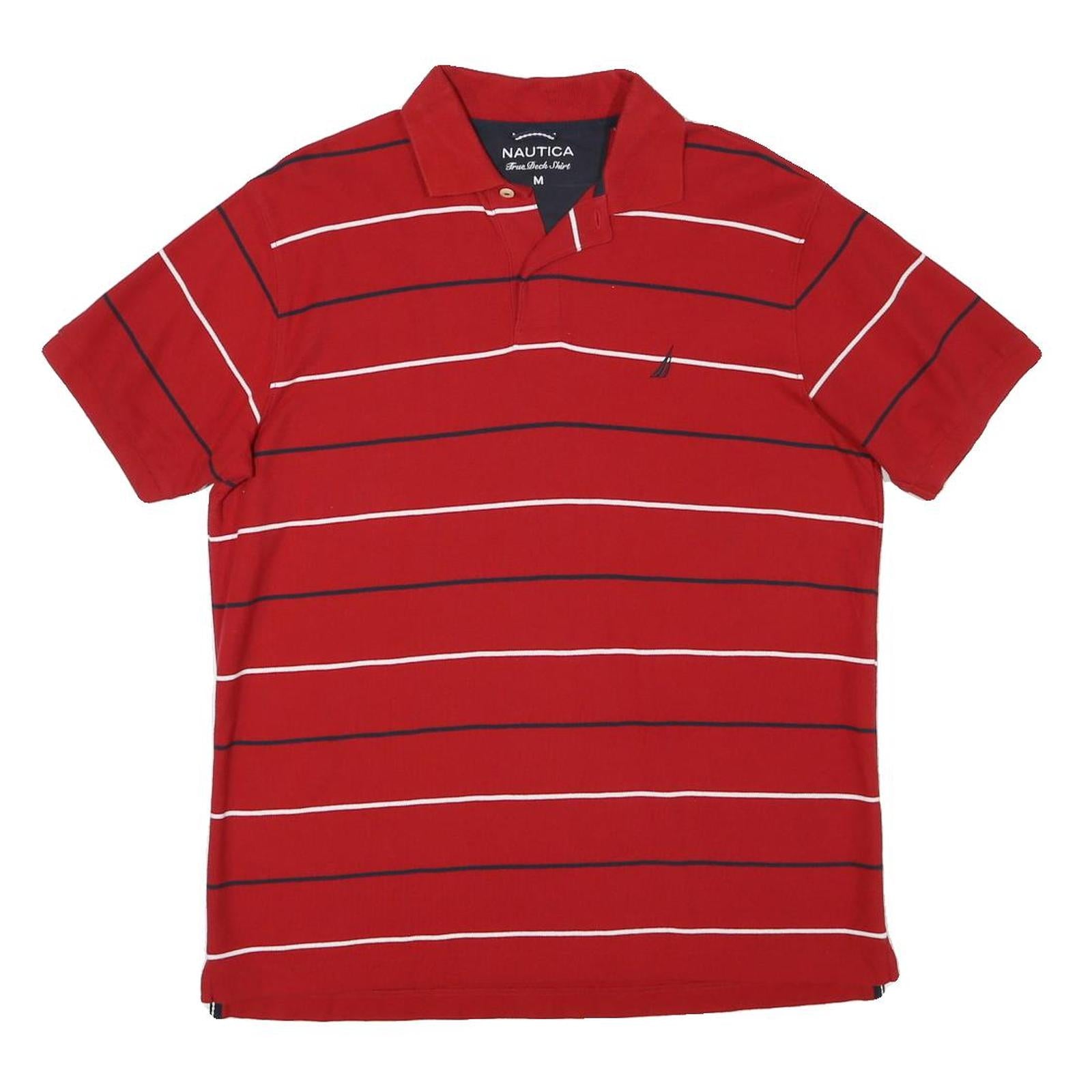 NAUTICA Mens Red Striped Short Sleeve Polo Shirt M Classic Cotton Blend Refurbished - N/A refurbished available on Cerqular