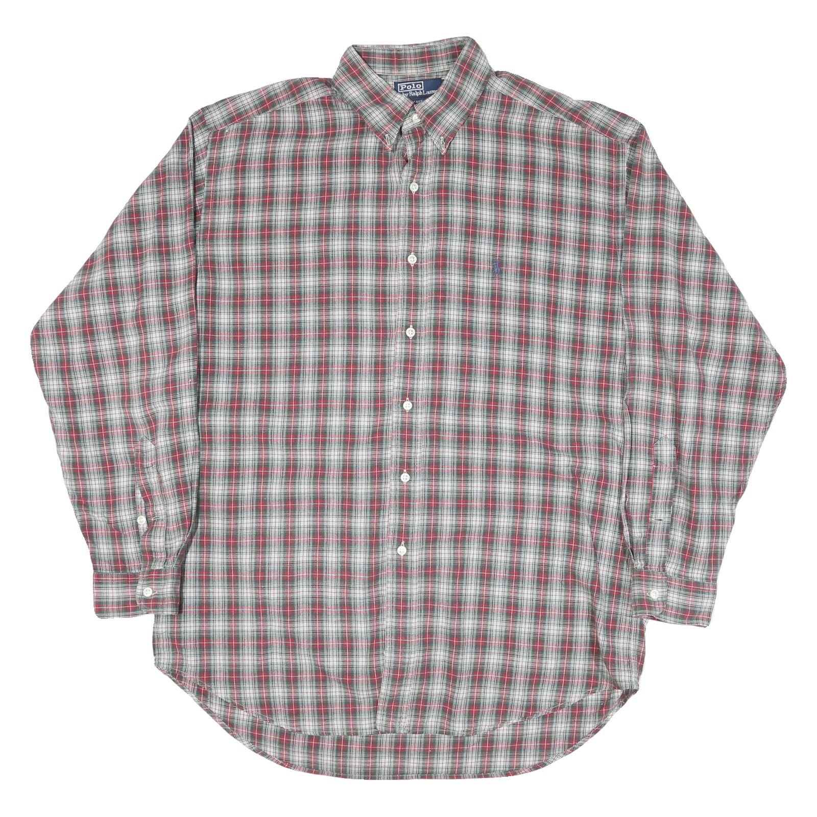 POLO RALPH LAUREN Mens Grey & Red Check Shirt L Button Down Collar Long Sleeve Refurbished - N/A refurbished available on Cerqular